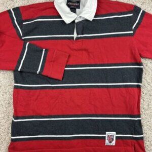 Aeropostale Long Sleeve Red Gray Striped Polo Shirt Size Large Cotton Mens